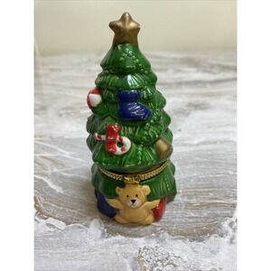 Christmas Tree Trinket Box Porcelain Hinged Vintage Holiday Kurt S Adler